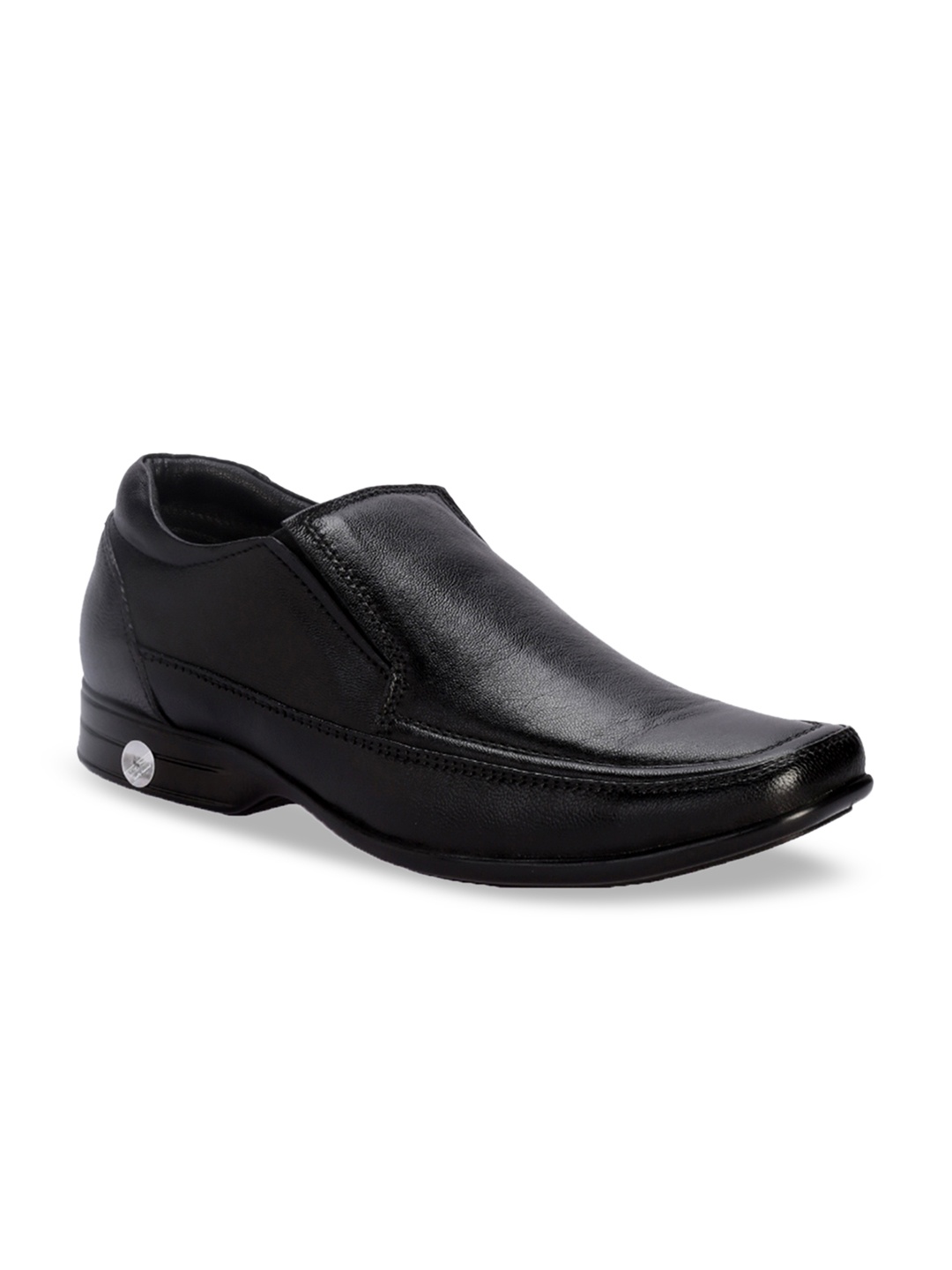 

Khadims Men Black Solid British Walkers Leather Formal Slip-Ons