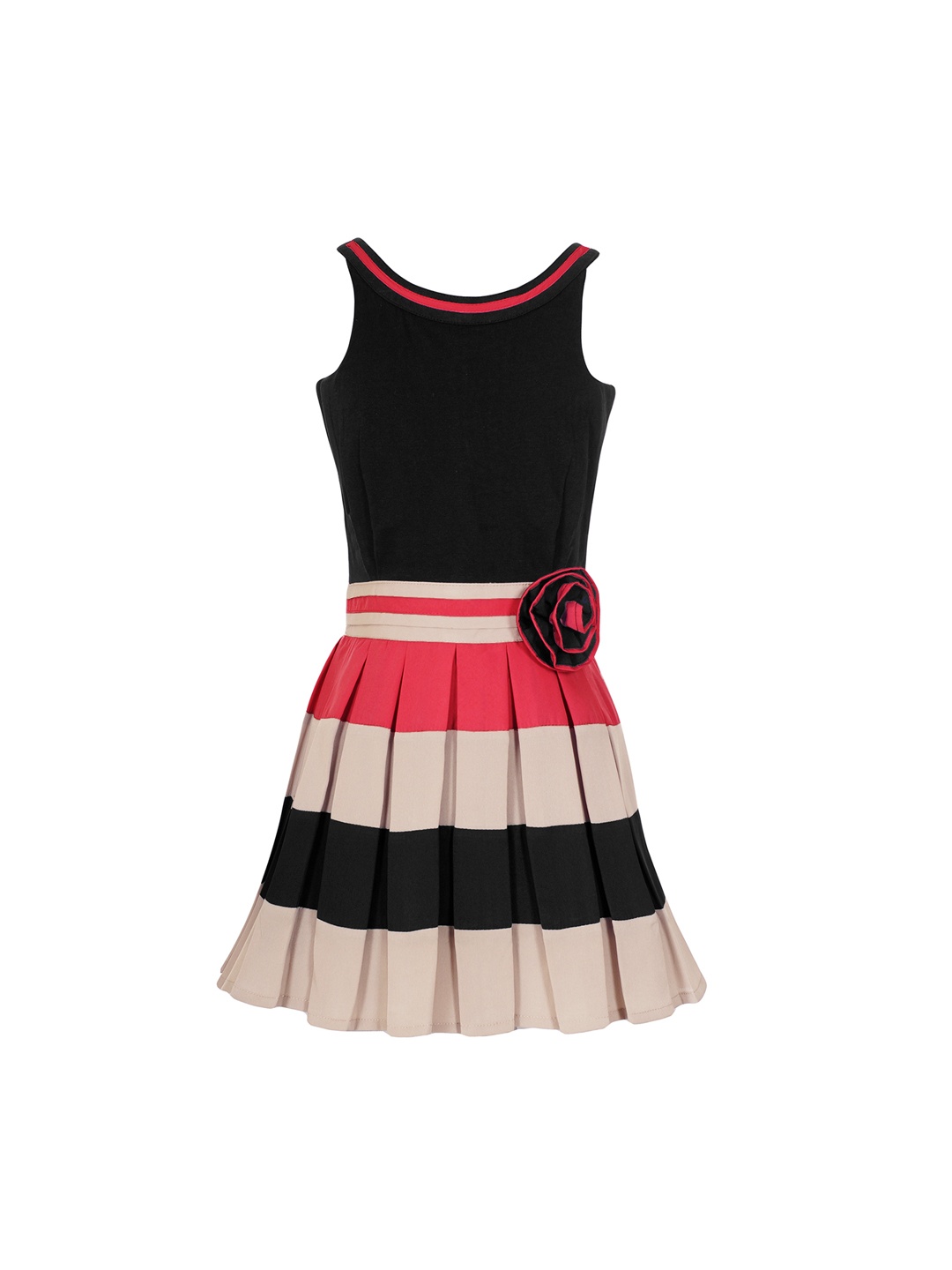 

Naughty Ninos Girls Black & Beige Colourblocked Fit and Flare Dress
