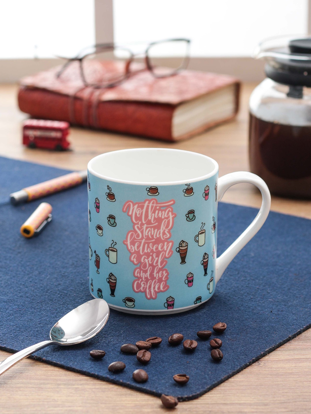 

CLAY CRAFT ThinkFOOD Set Of 2 Blue & Pink Graphic Quote Milk Mugs