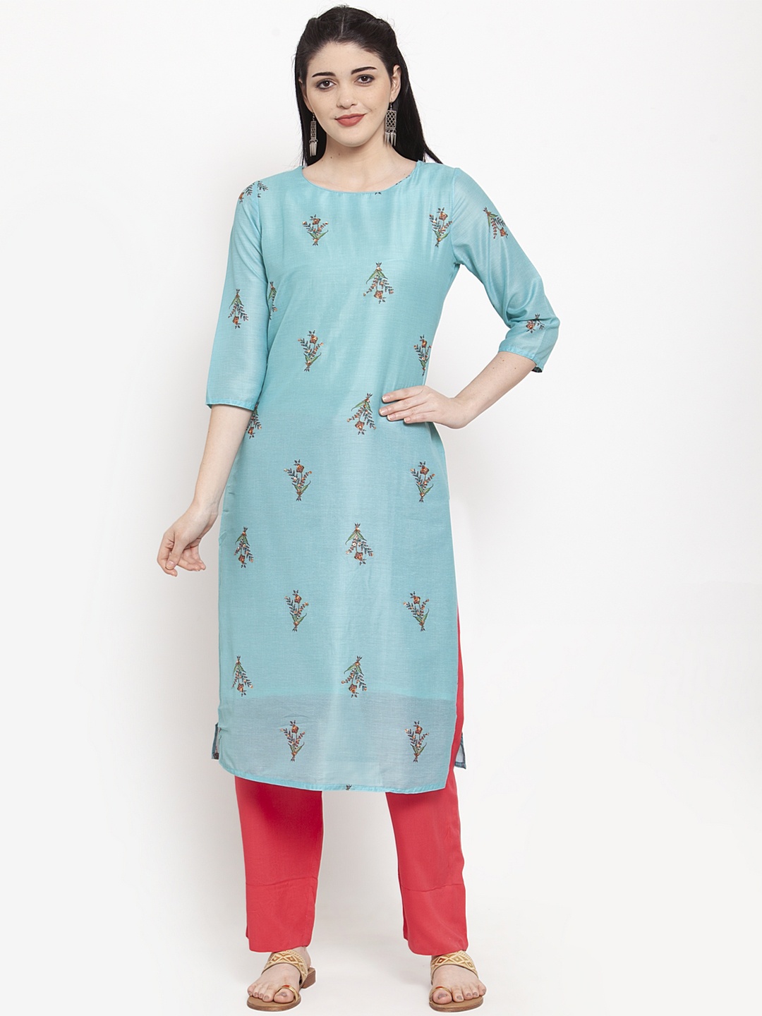 

ANAISA Women Blue Floral Print Straight Kurta
