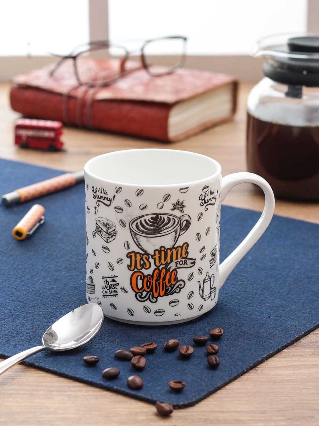

CLAY CRAFT ThinkFOOD Set Of 2 White & Black Graphic Quote Milk Mugs