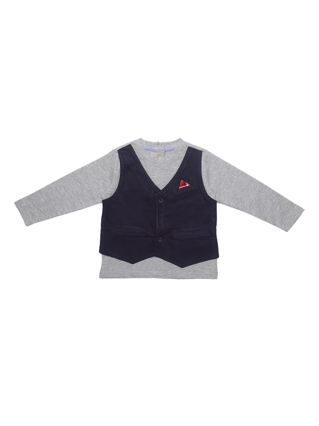 

Chicco Boys Grey Solid Round Neck T-shirt With Waistcoat