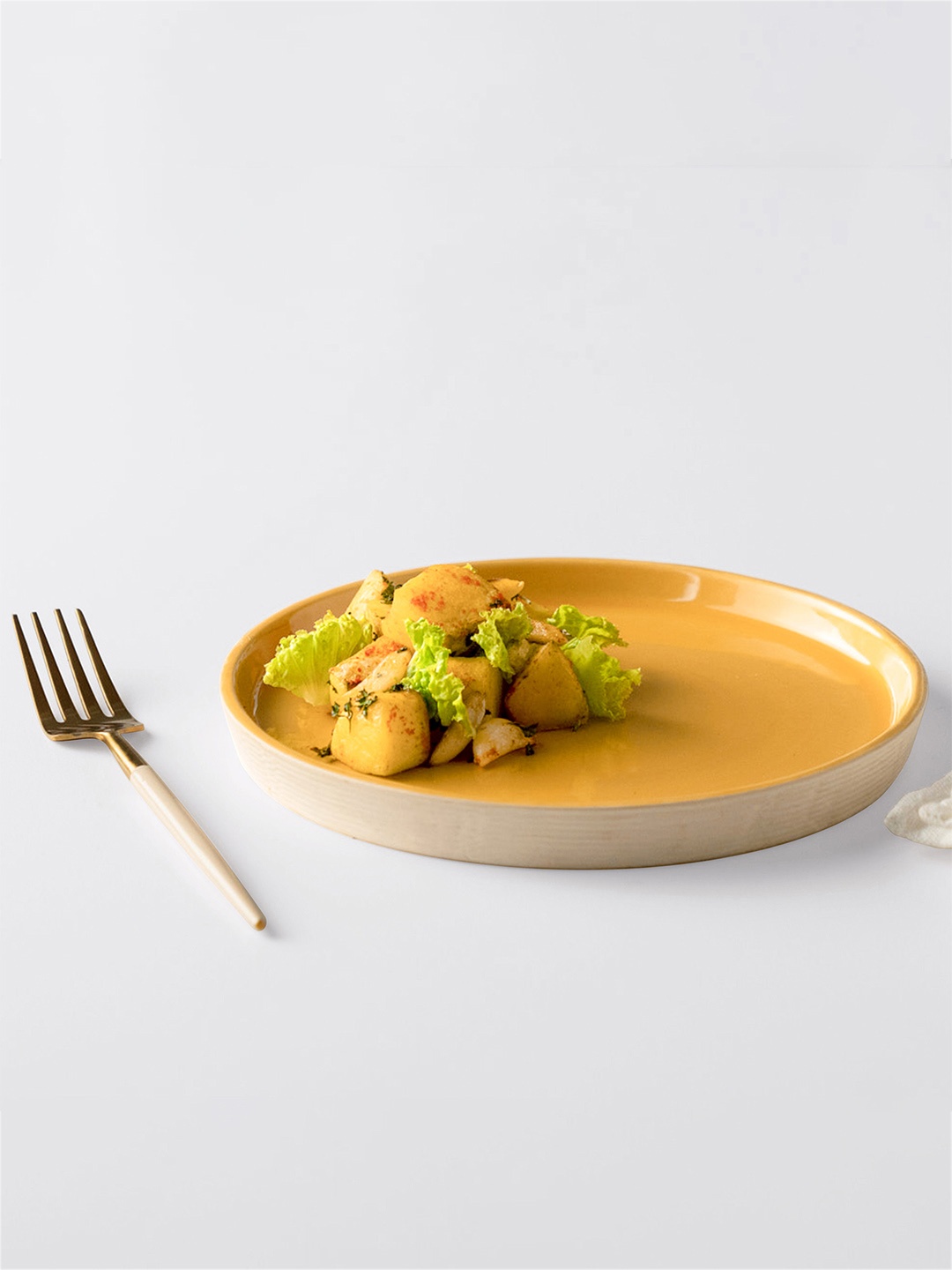 

ellementry Beige & Orange Solid Amber Love Ceramic Side Plate