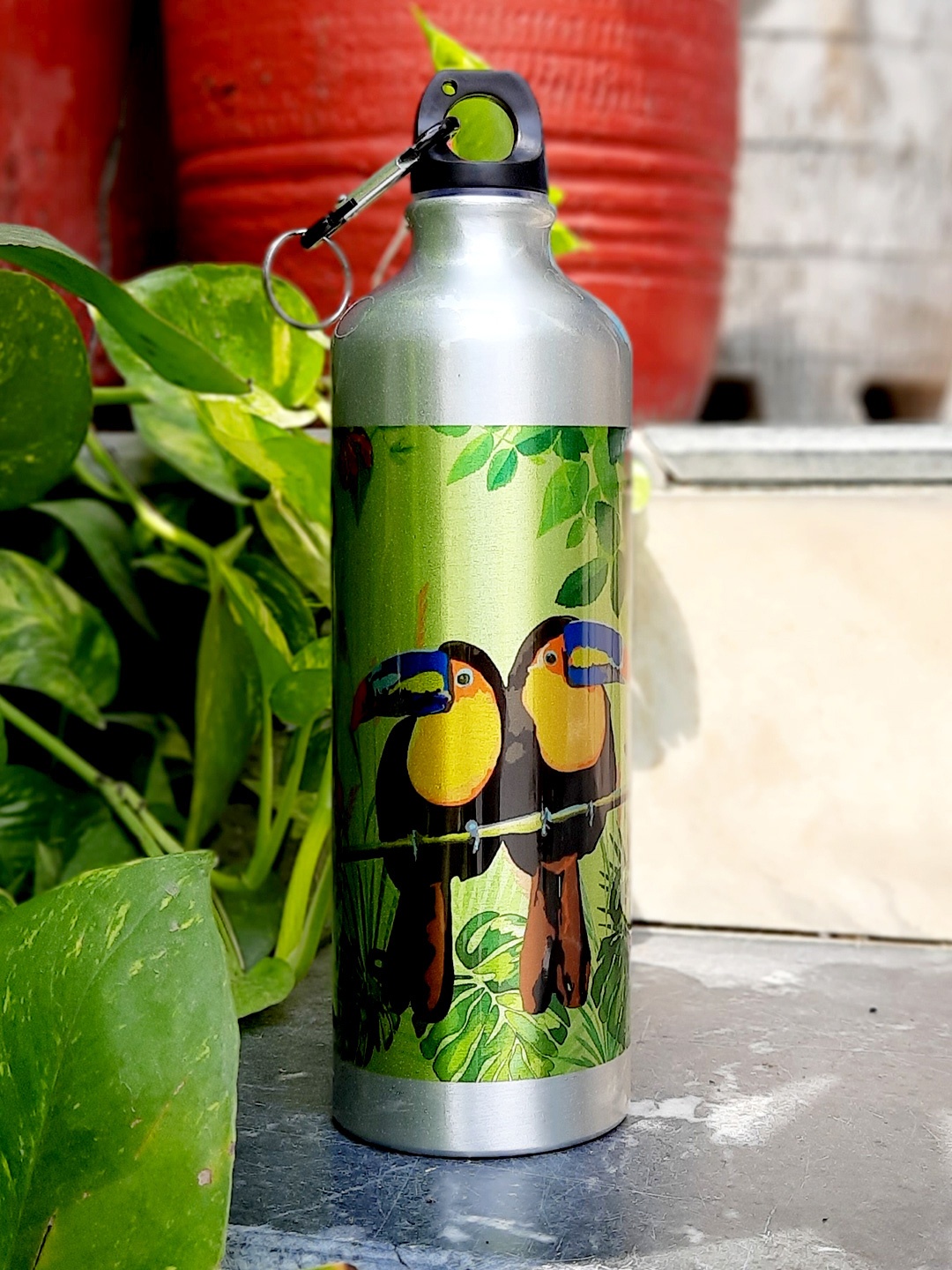 

KOLOROBIA Silver & Green Printed Toucan Sipper