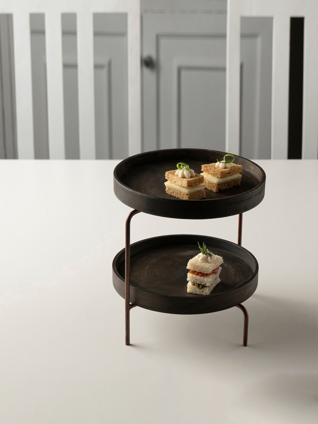 

ellementry Brown Solid Mango Wood 2-Tier Cake Stand