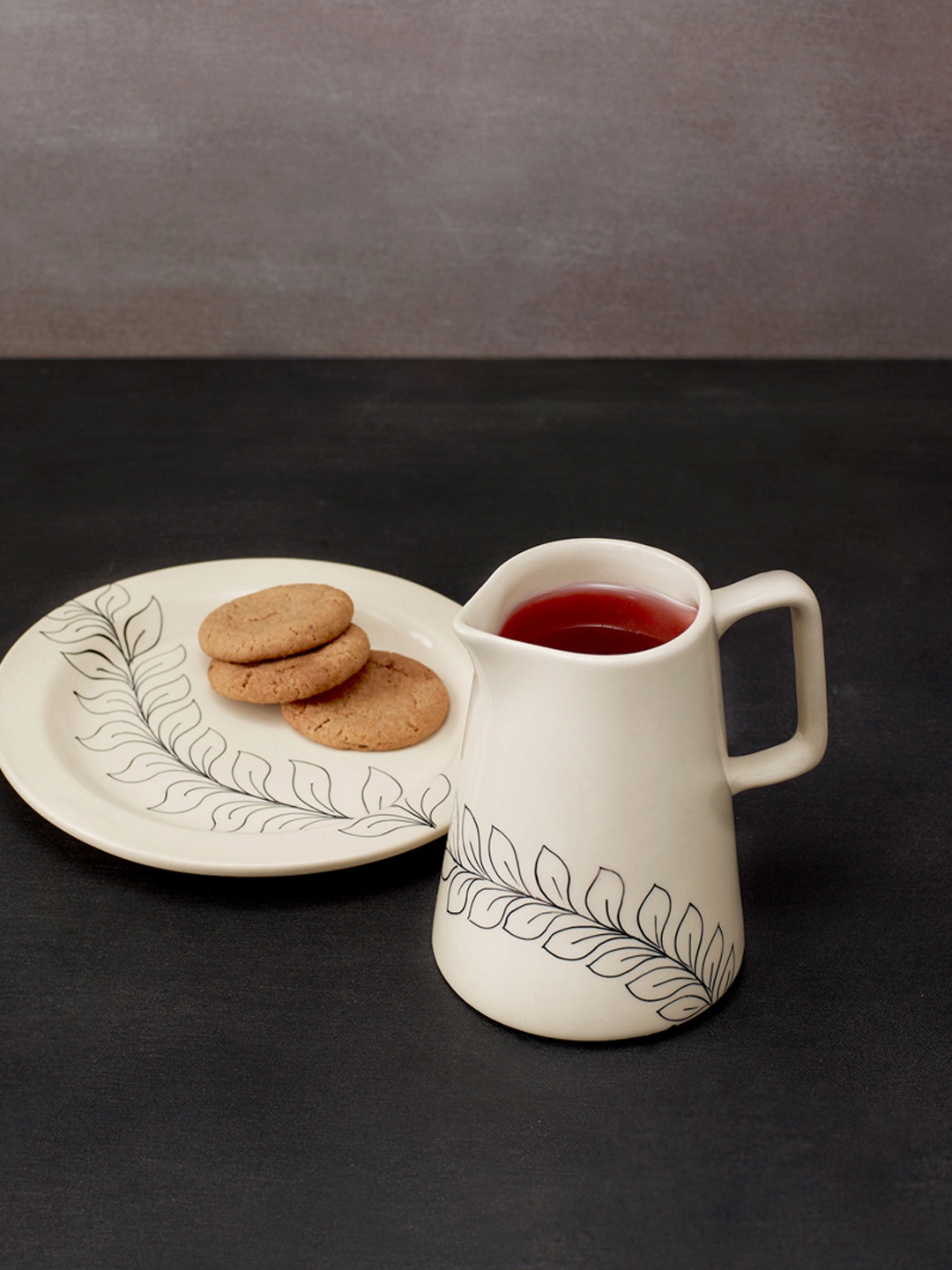 

ellementry Off White & Black Printed Linea Ceramic Breakfast Jug