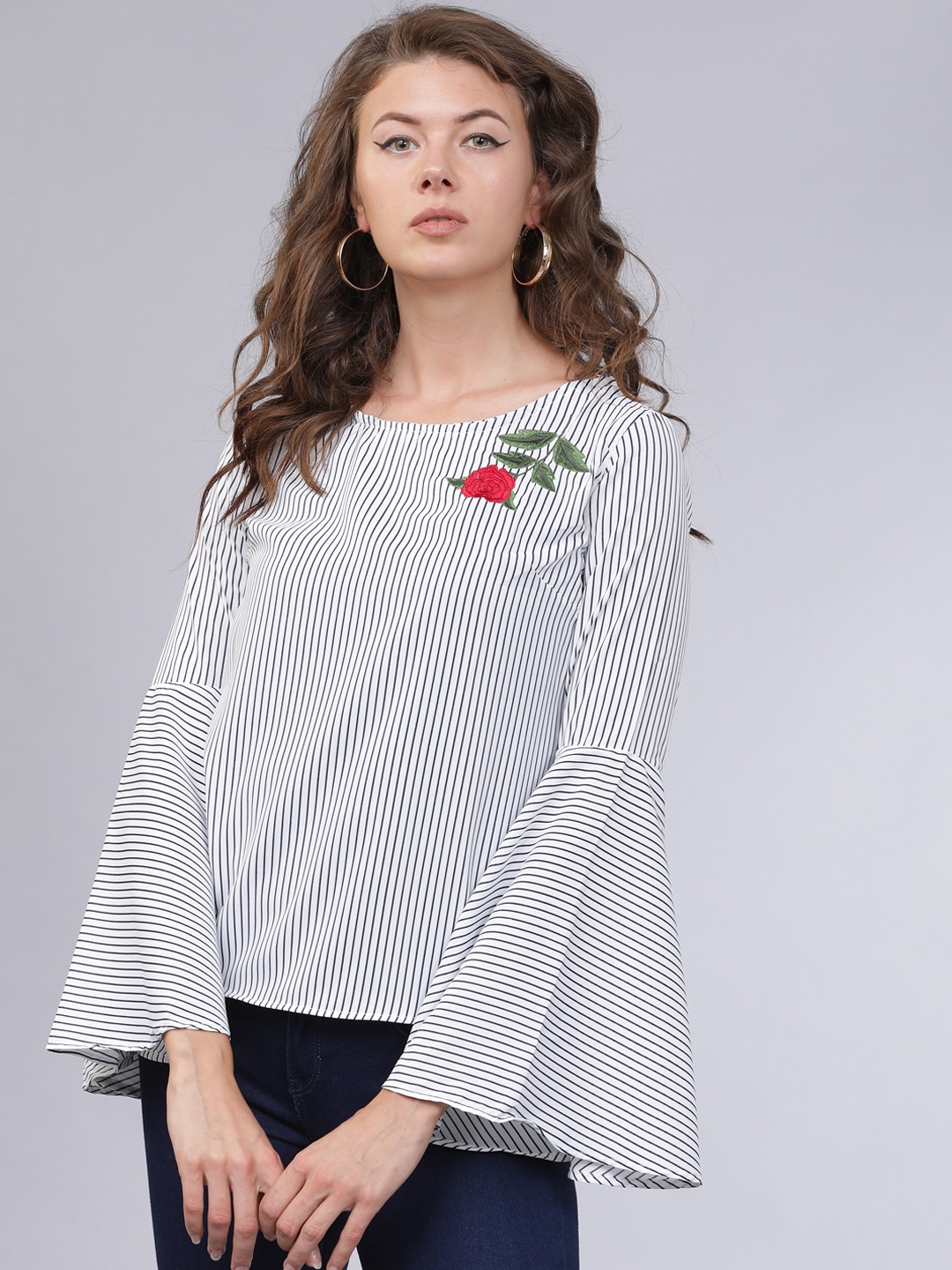 

Mumbai Slang Chic Women White Striped Top