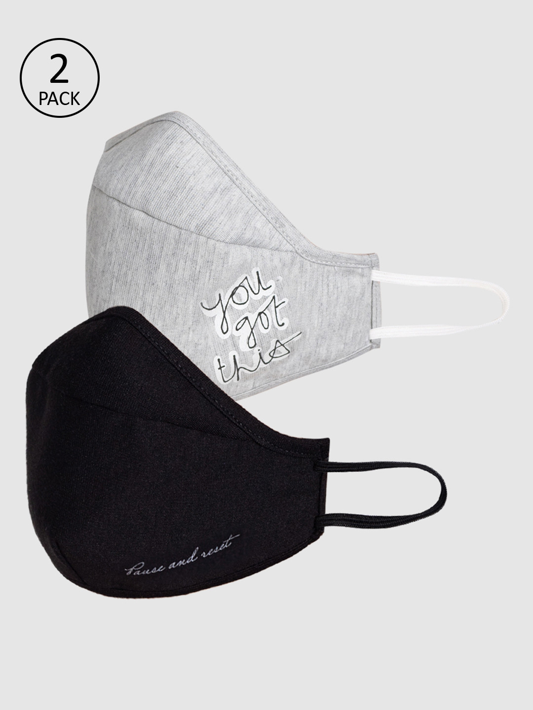 

Vero Moda Women Pack of 2 Pcs Black & Grey Printed Reusable 3-Ply Protective Outdoor Mask