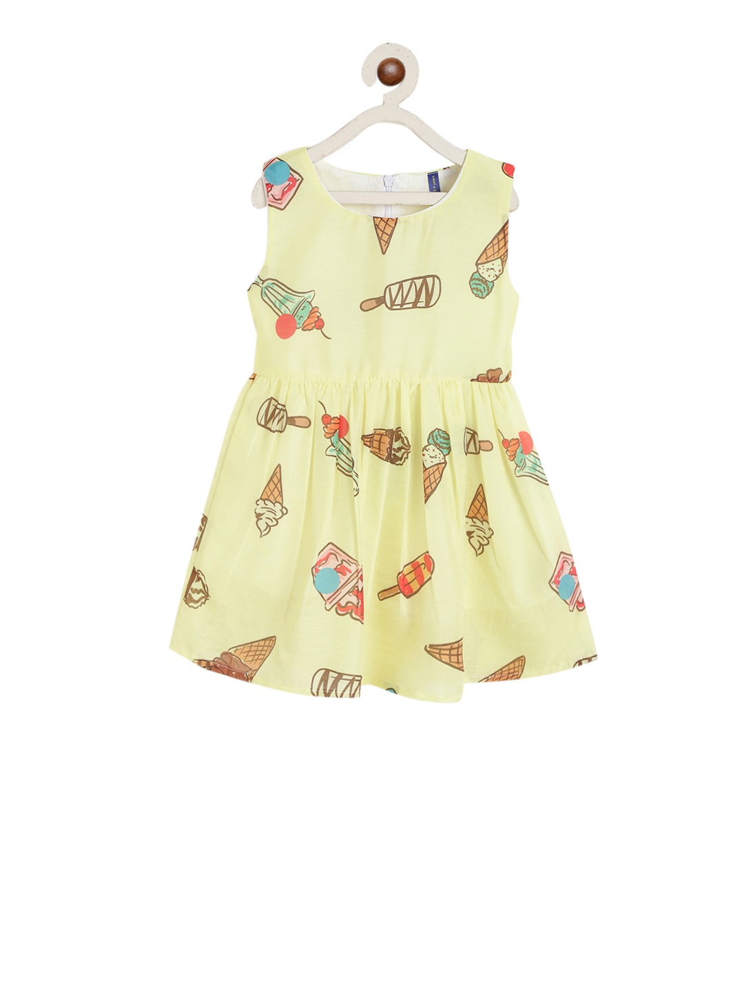 

YK Girls Yellow & Brown Printed Fit and Flare Dress