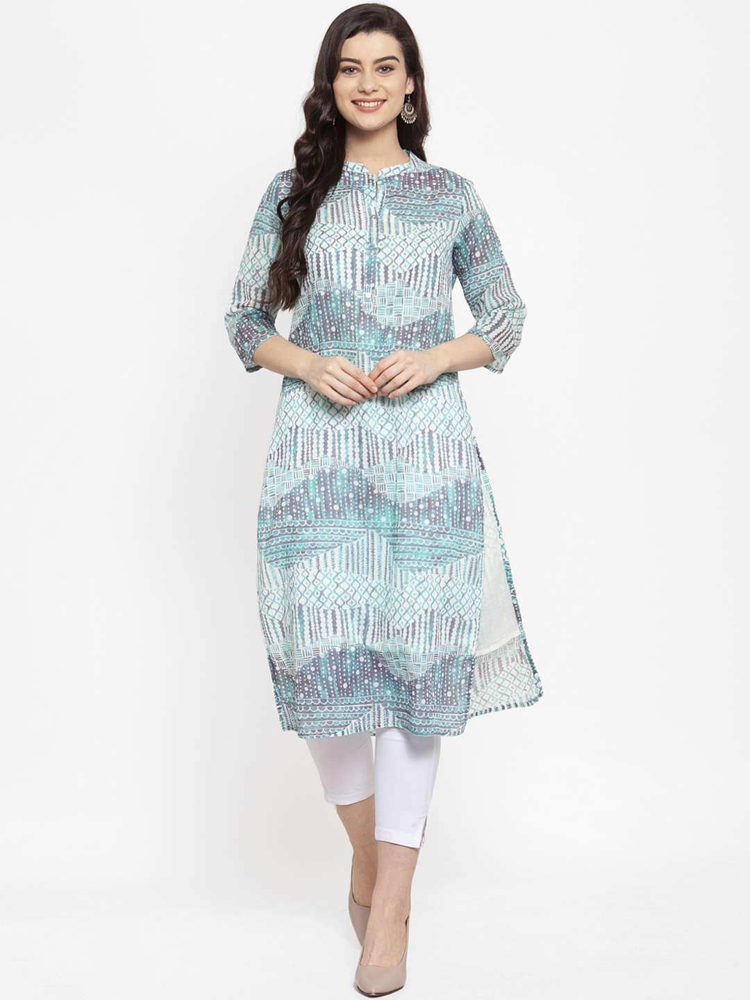 

ANAISA Women Blue & Brown Printed Straight Kurta
