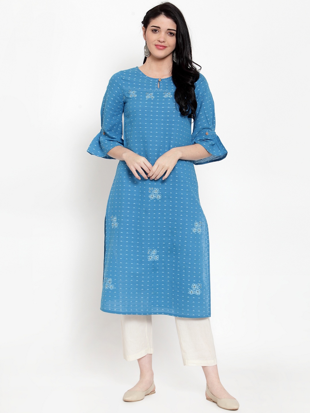 

ANAISA Women Blue Embroidered Straight Kurta