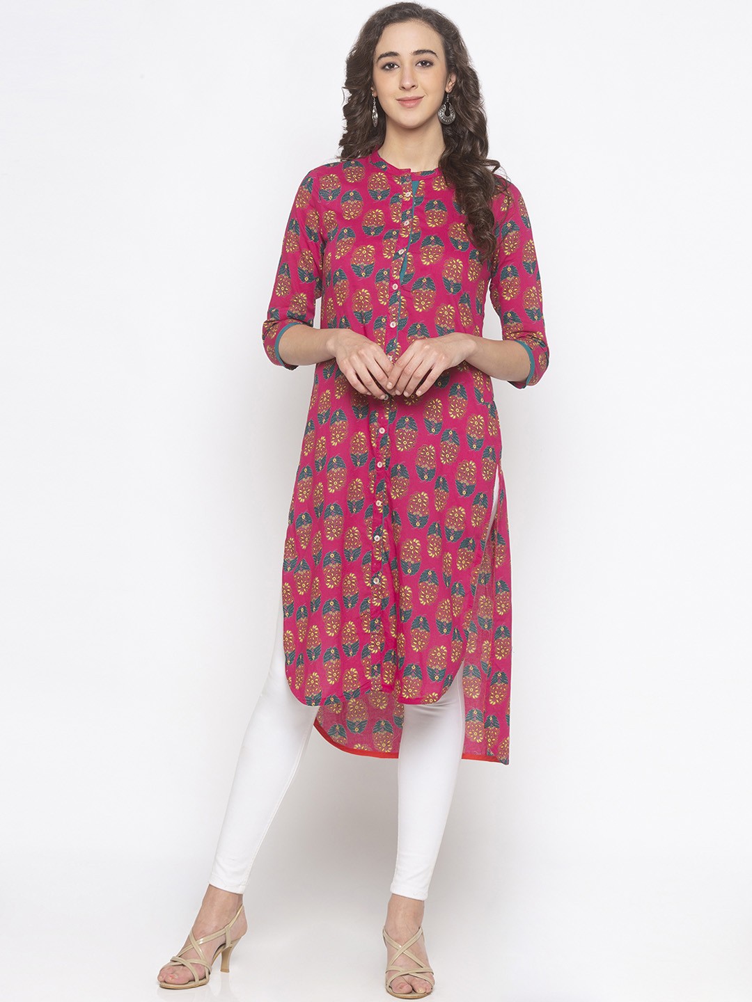 

Globus Women Pink & Blue Printed Straight Kurta