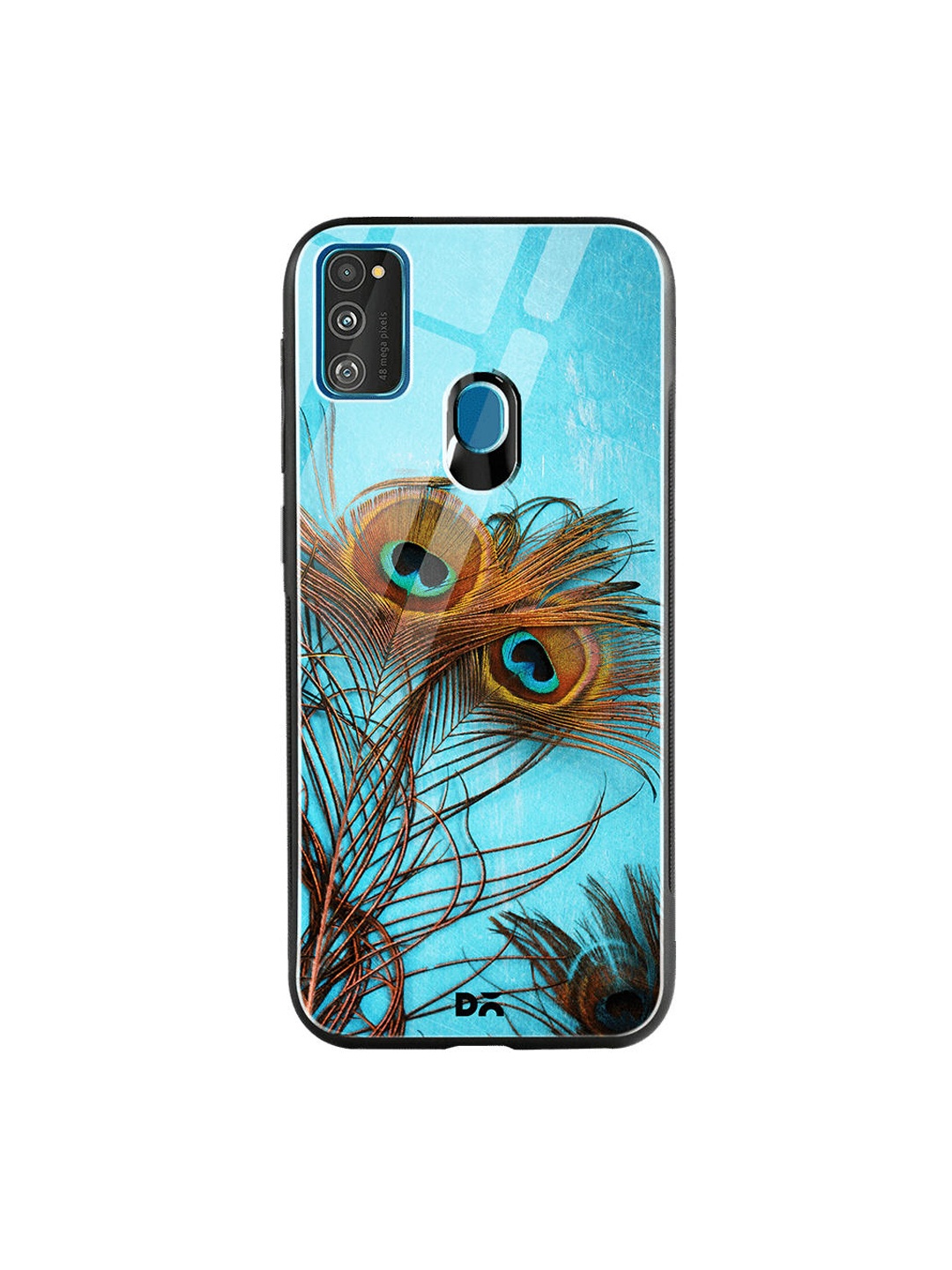 

DailyObjects Blue & Brown 3 Peacock Feathers Samsung Galaxy M30S Glass Mobile Case