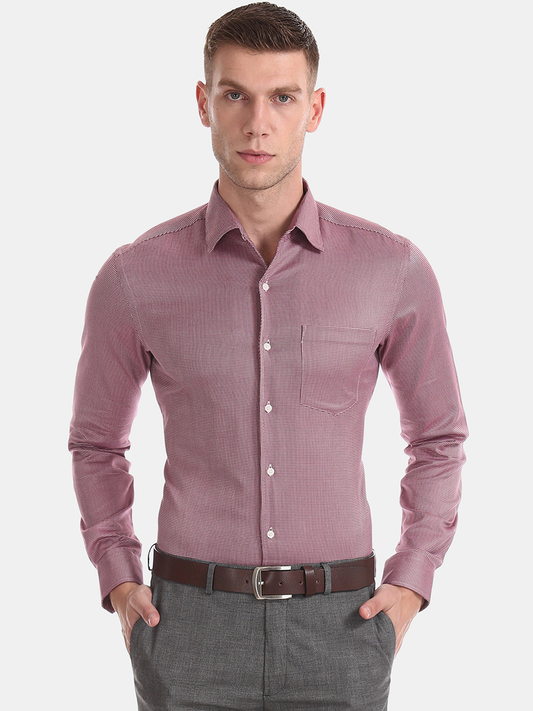 

Arrow Men Maroon & White Slim Fit Self Design Formal Shirt