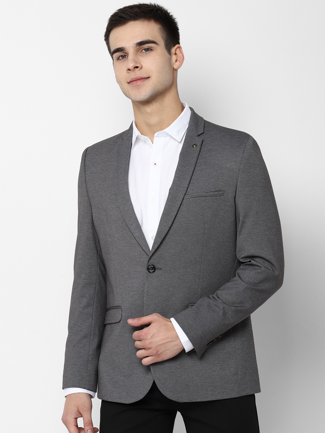 

Allen Solly Men Grey Self Design Slim-Fit Single-Breasted Formal Blazer
