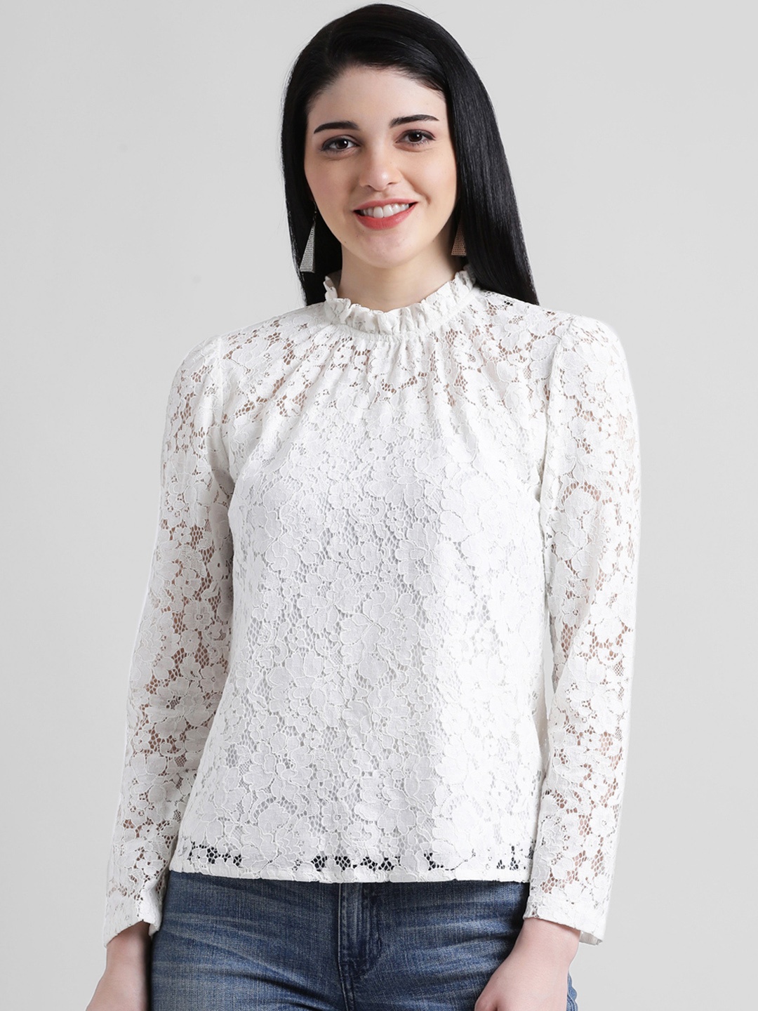 

Zink London Women White Self Design Pure Cotton Top
