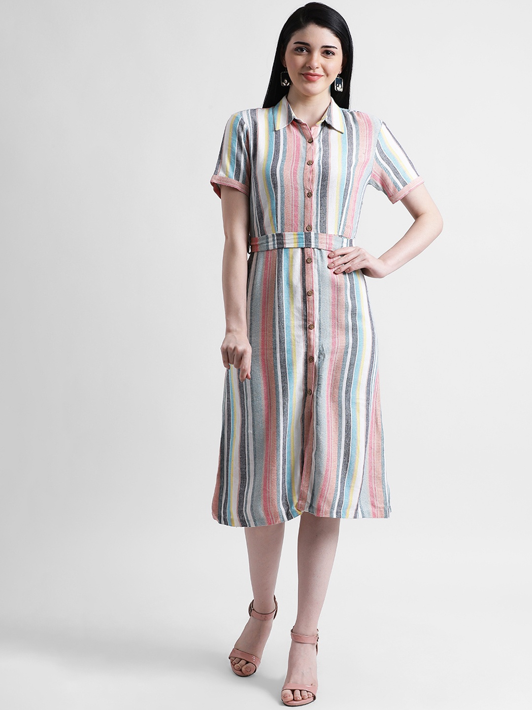 

Zink London Women Multicoloured Striped Shirt Dress, Multi