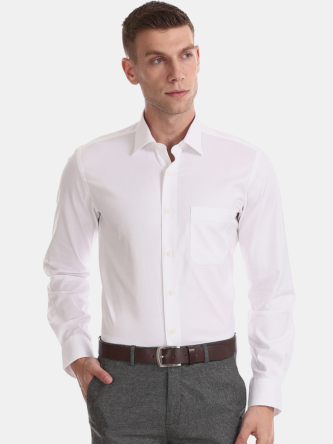 

Arrow Men White Regular Fit Self Design Formal Shirt