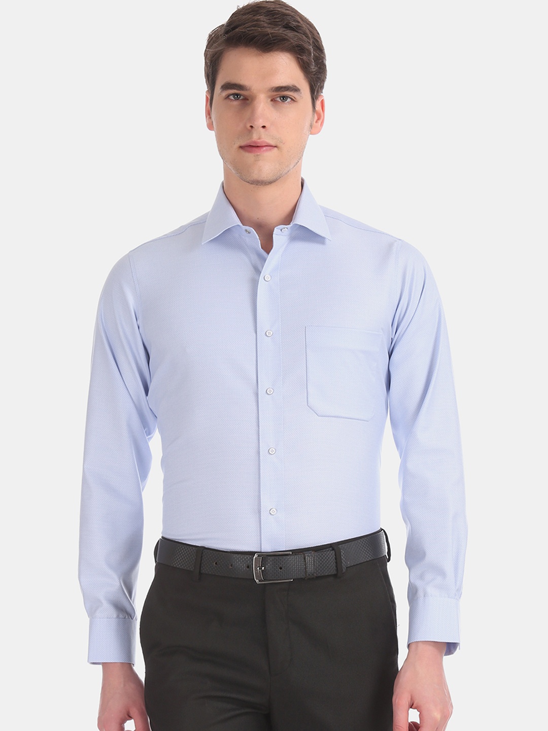 

Arrow Men Blue Regular Fit Self Design Formal Shirt
