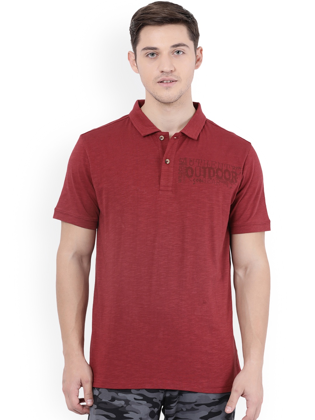 

Wildcraft Men Maroon Printed Polo Collar T-shirt
