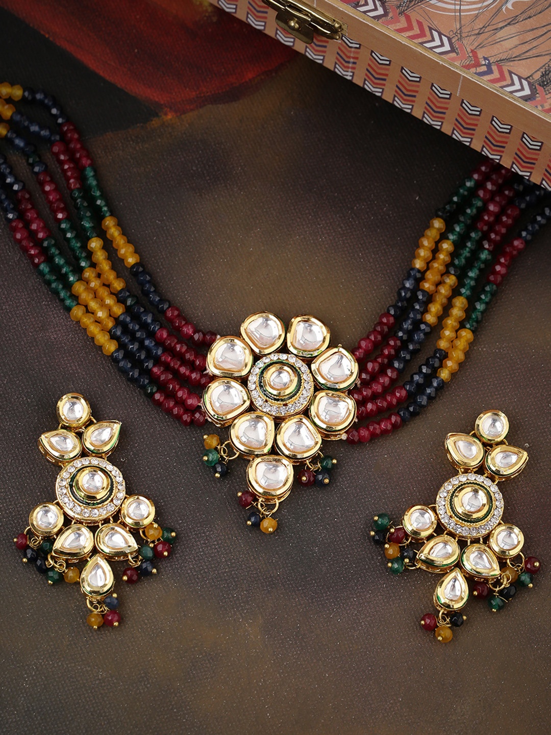 

Shoshaa Gold-Plated White & Red Polki-Studded Onyx Jewellery Set