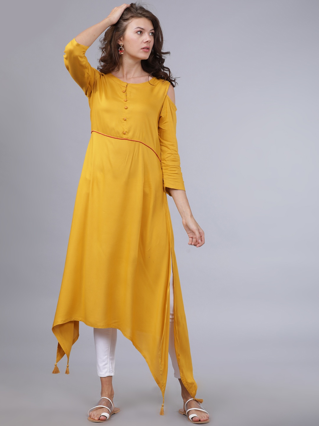 Vishudh Women Mustard Yellow Solid A-Line Kurta