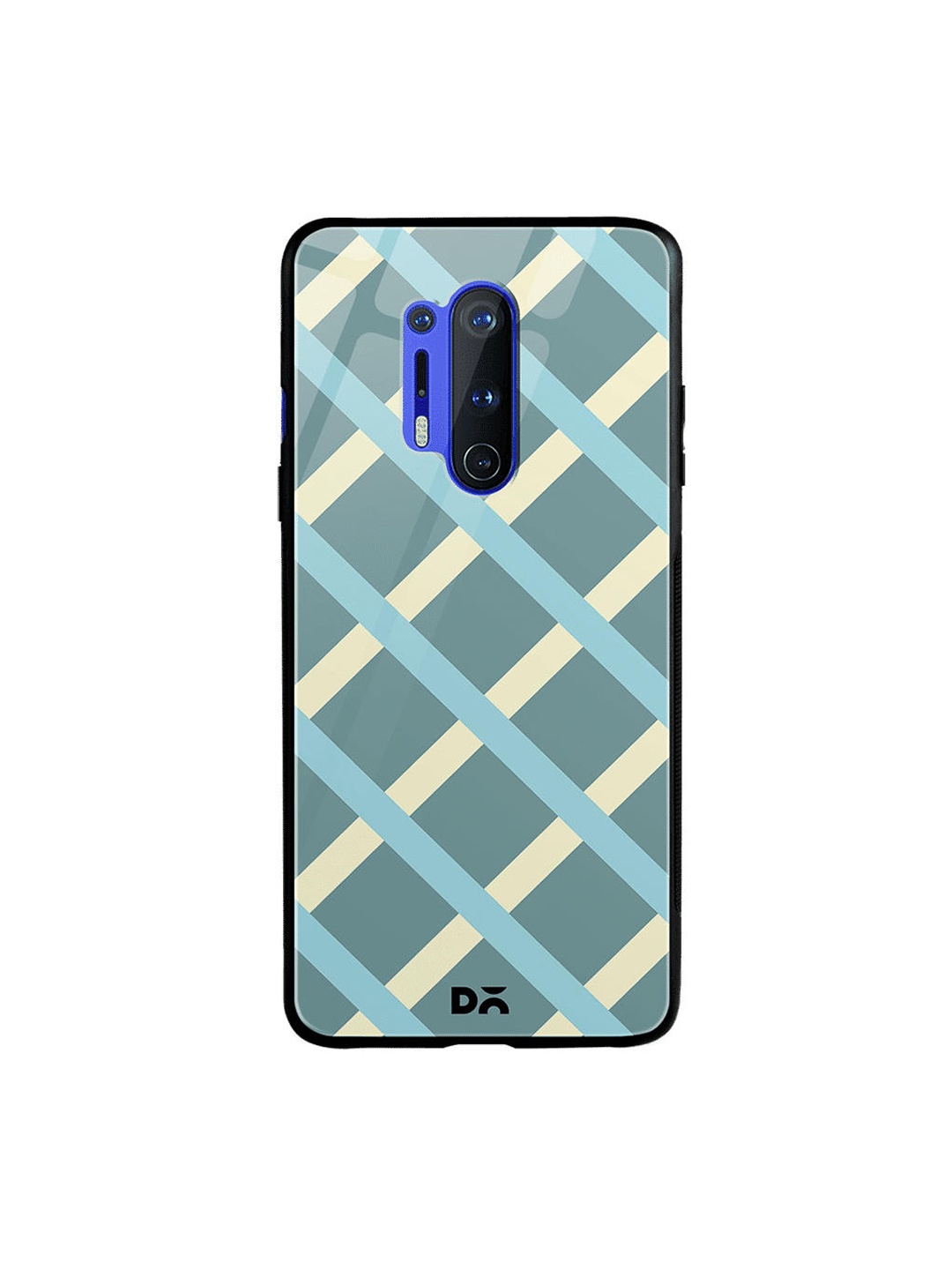 DailyObjects Teal Blue & White Diagonal Checks OnePlus 8 Pro Glass Mobile Case