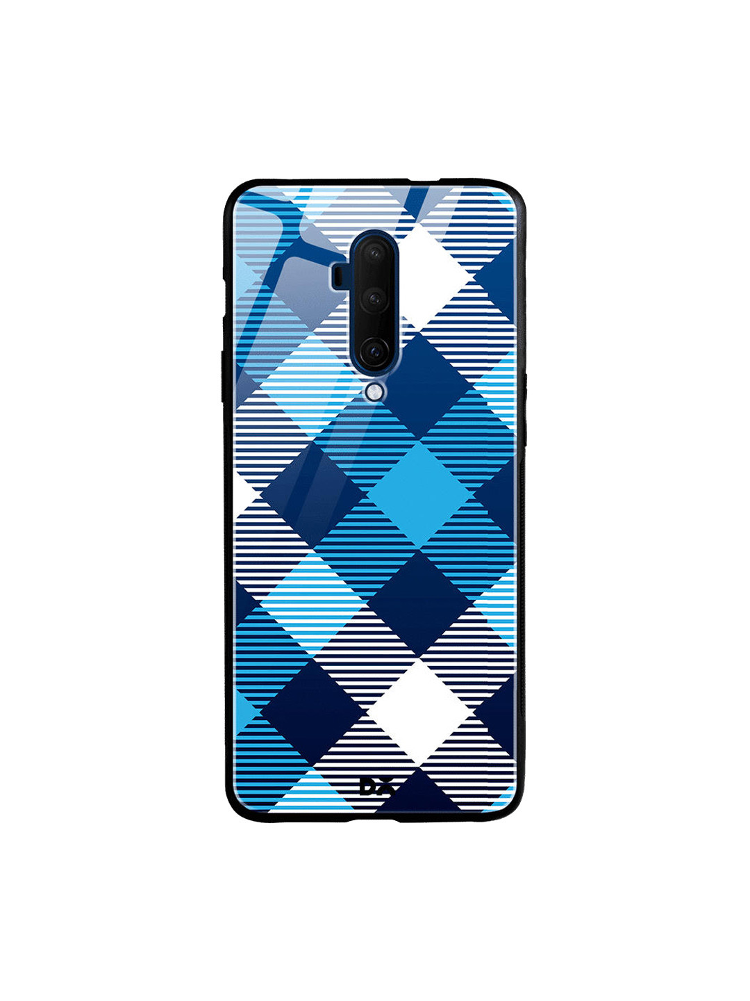 DailyObjects Blue & White Medium Static Nightfall Checks OnePlus 7T Pro Glass Case