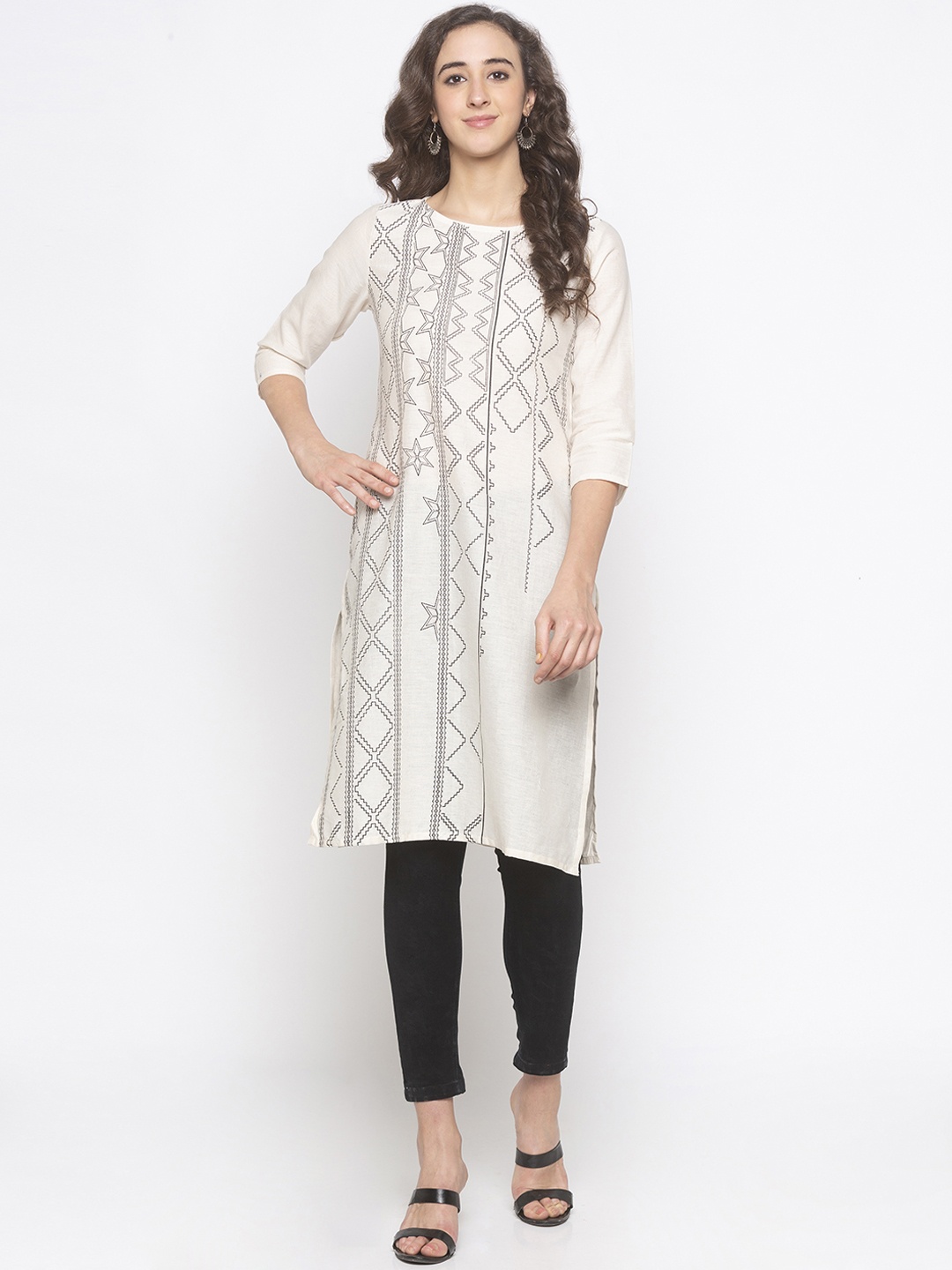 

Globus Women White Printed Pure Cotton Kurta
