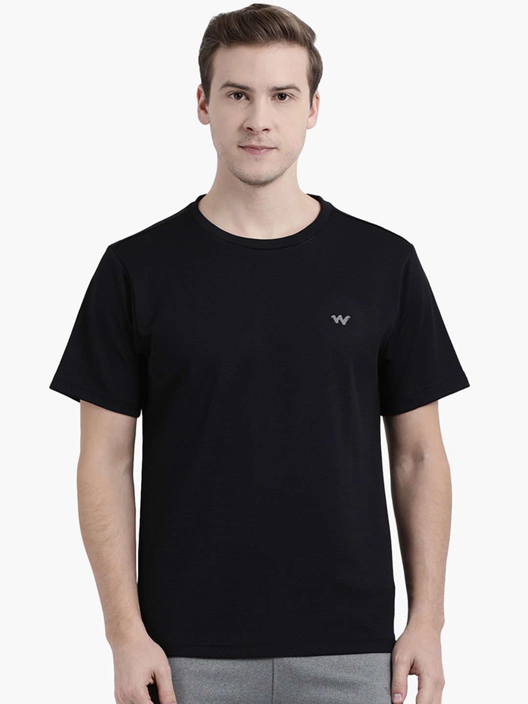 

Wildcraft Men Black Solid Round Neck T-shirt