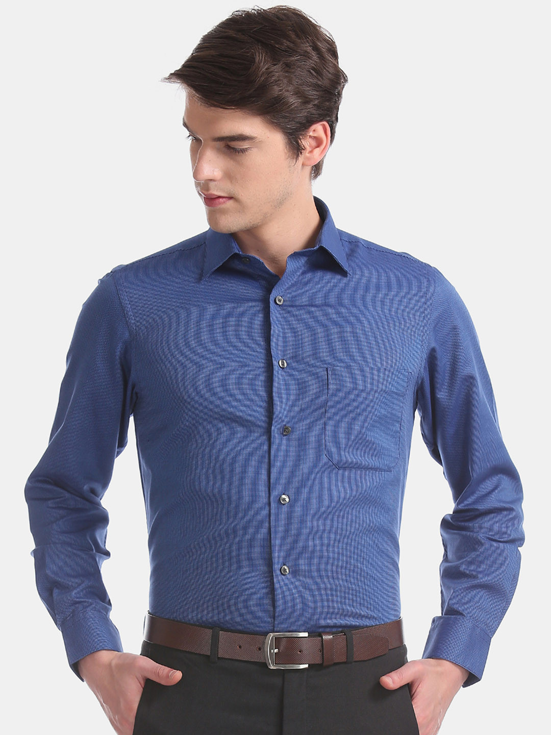 

Arrow Men Blue Slim Fit Self Design Formal Shirt