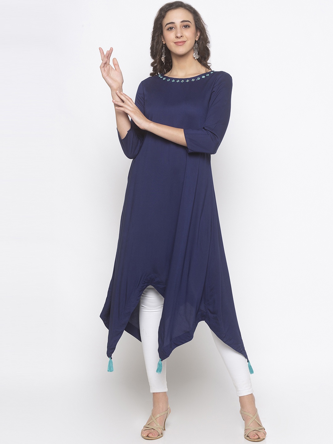 

Globus Women Navy Blue Solid A-Line Kurta
