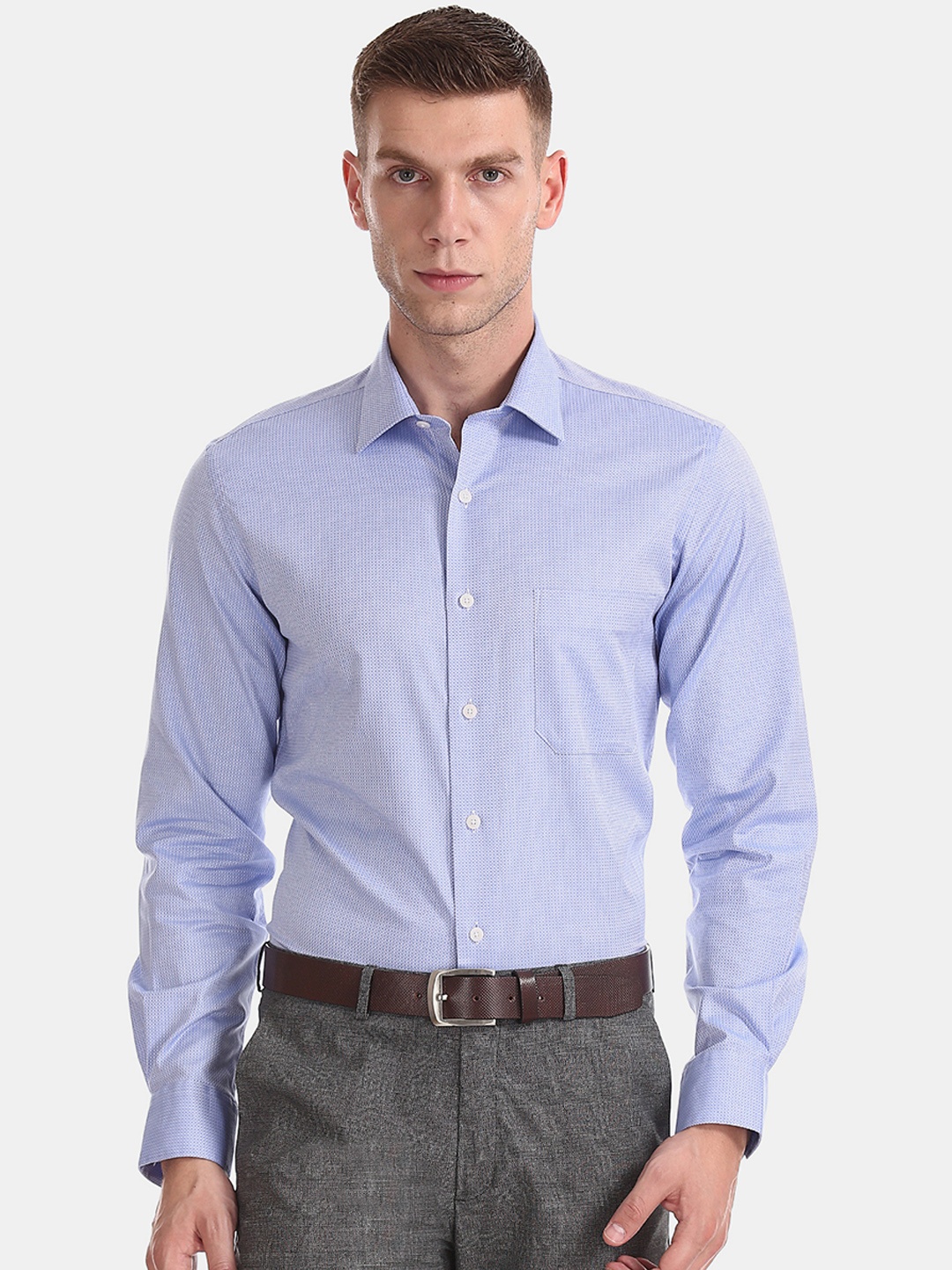 

Arrow Men Blue & White Regular Fit Self Design Formal Shirt