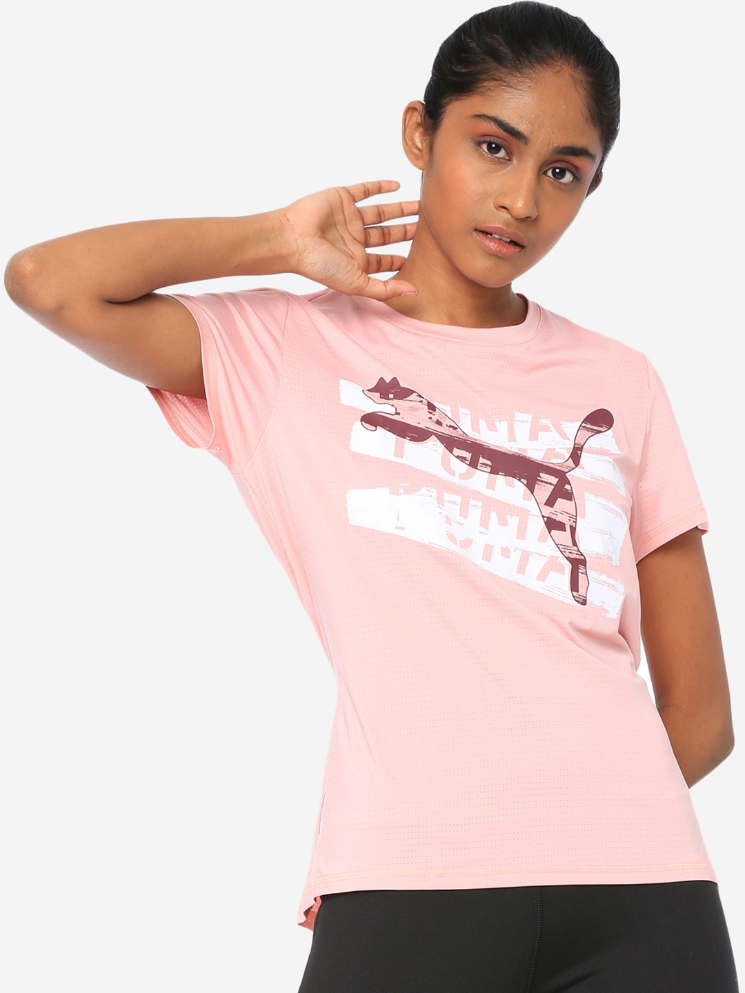 

Puma Women Pink & White Printed Round Neck Be Bold Graphic Alert T-shirt
