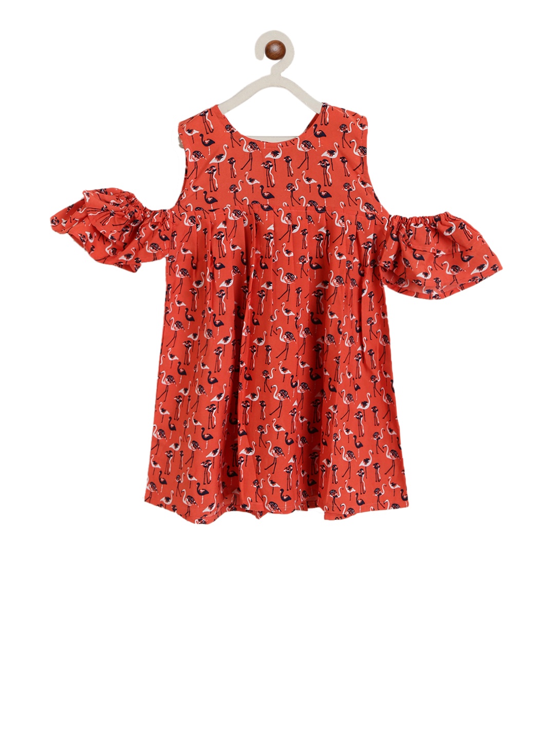 

YK Girls Rust Orange & Navy Blue Printed A-Line Dress