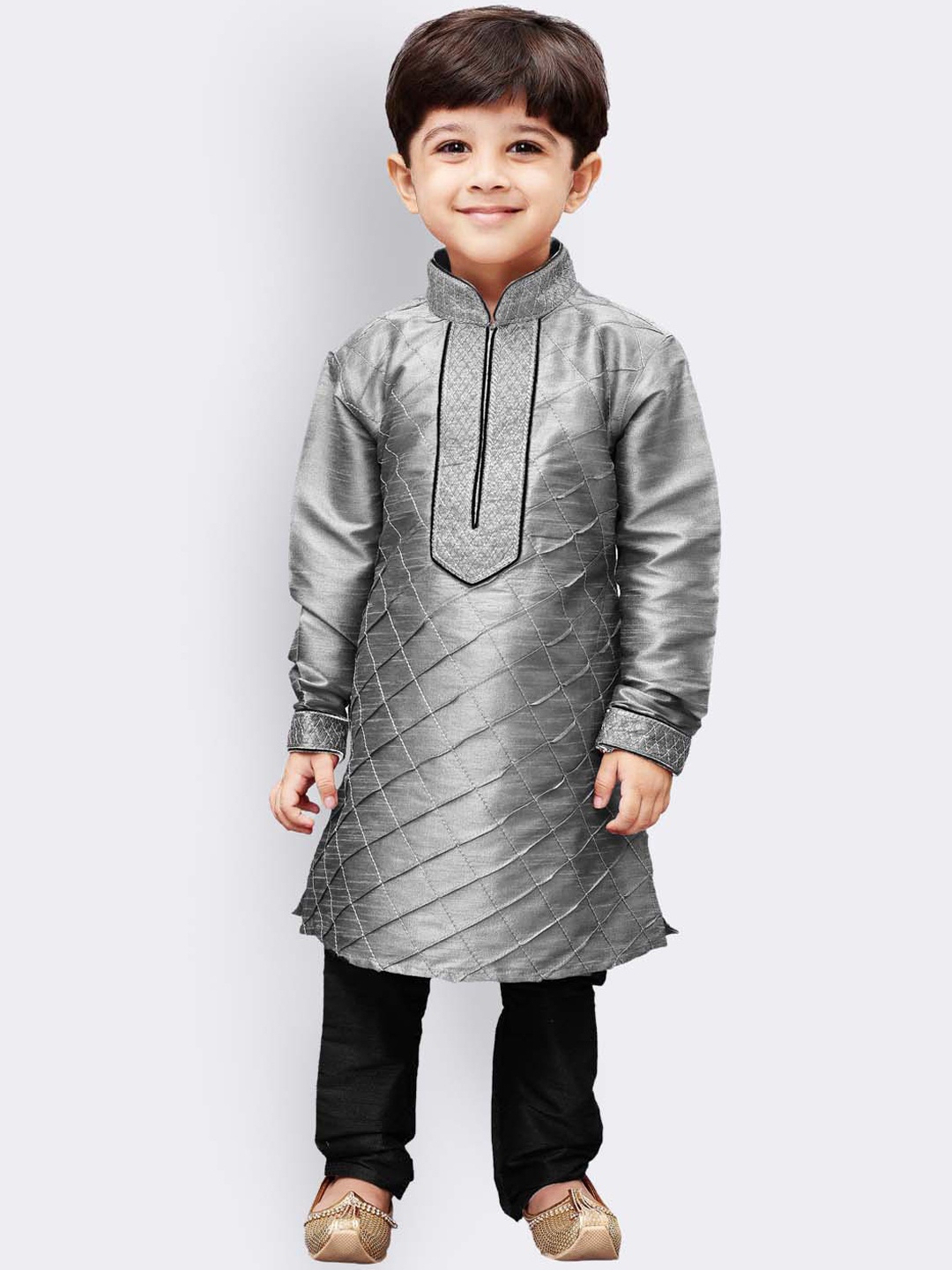 

YK Boys Grey & Black Embroidered Kurta with Pyjamas