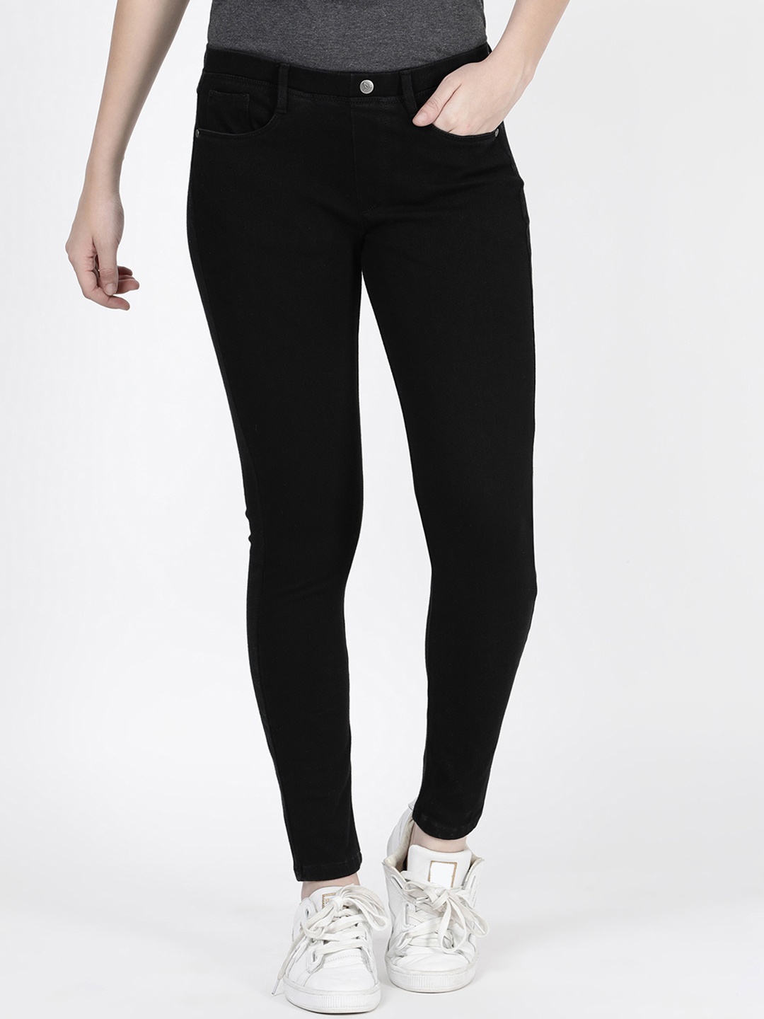 

TWIN BIRDS Women Black Solid Boston Denim Jeggings