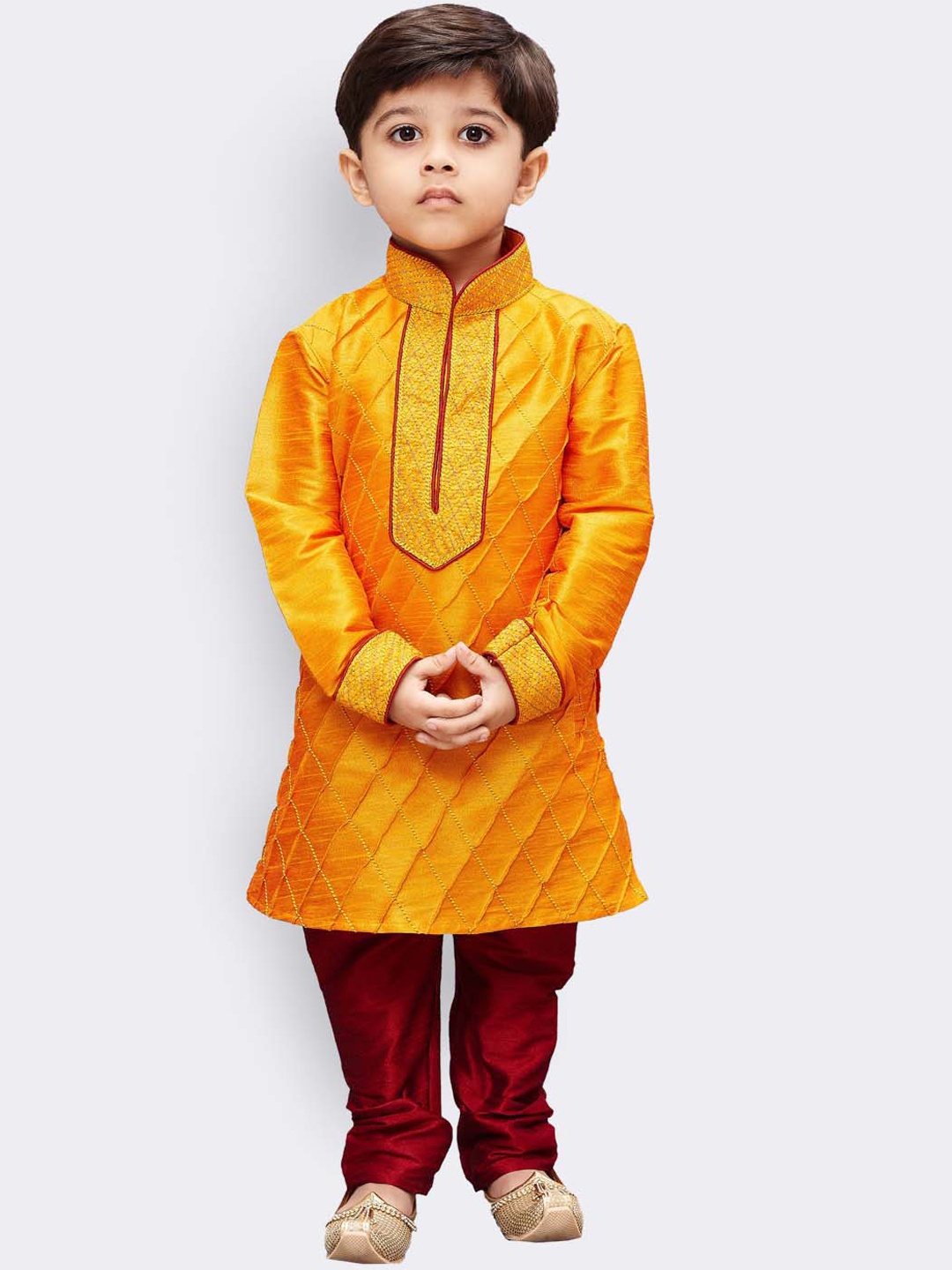 

YK Boys Orange & Maroon Embroidered Kurta with Pyjamas