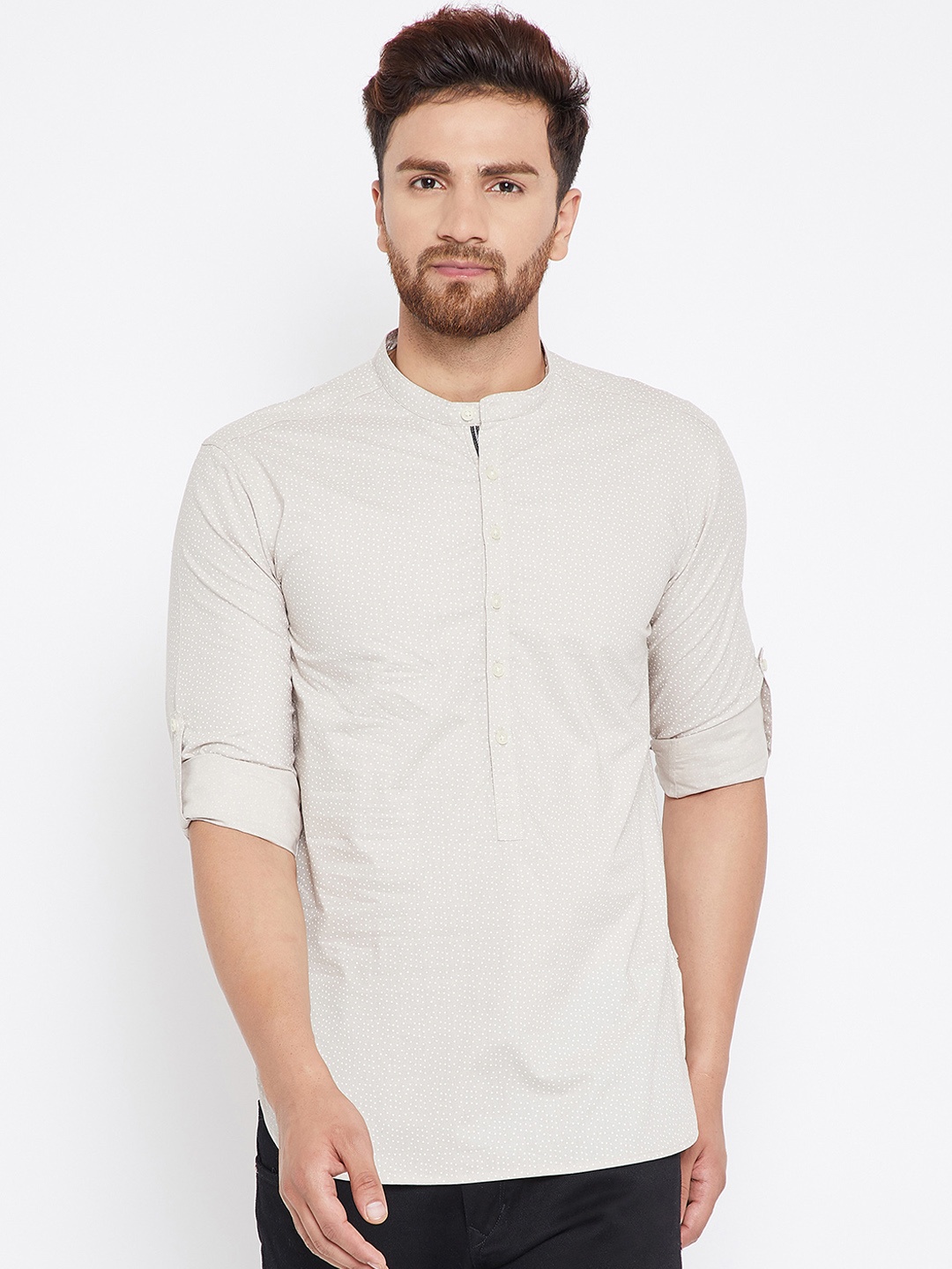 

even Men Taupe Polka Dots Print Straight Kurta