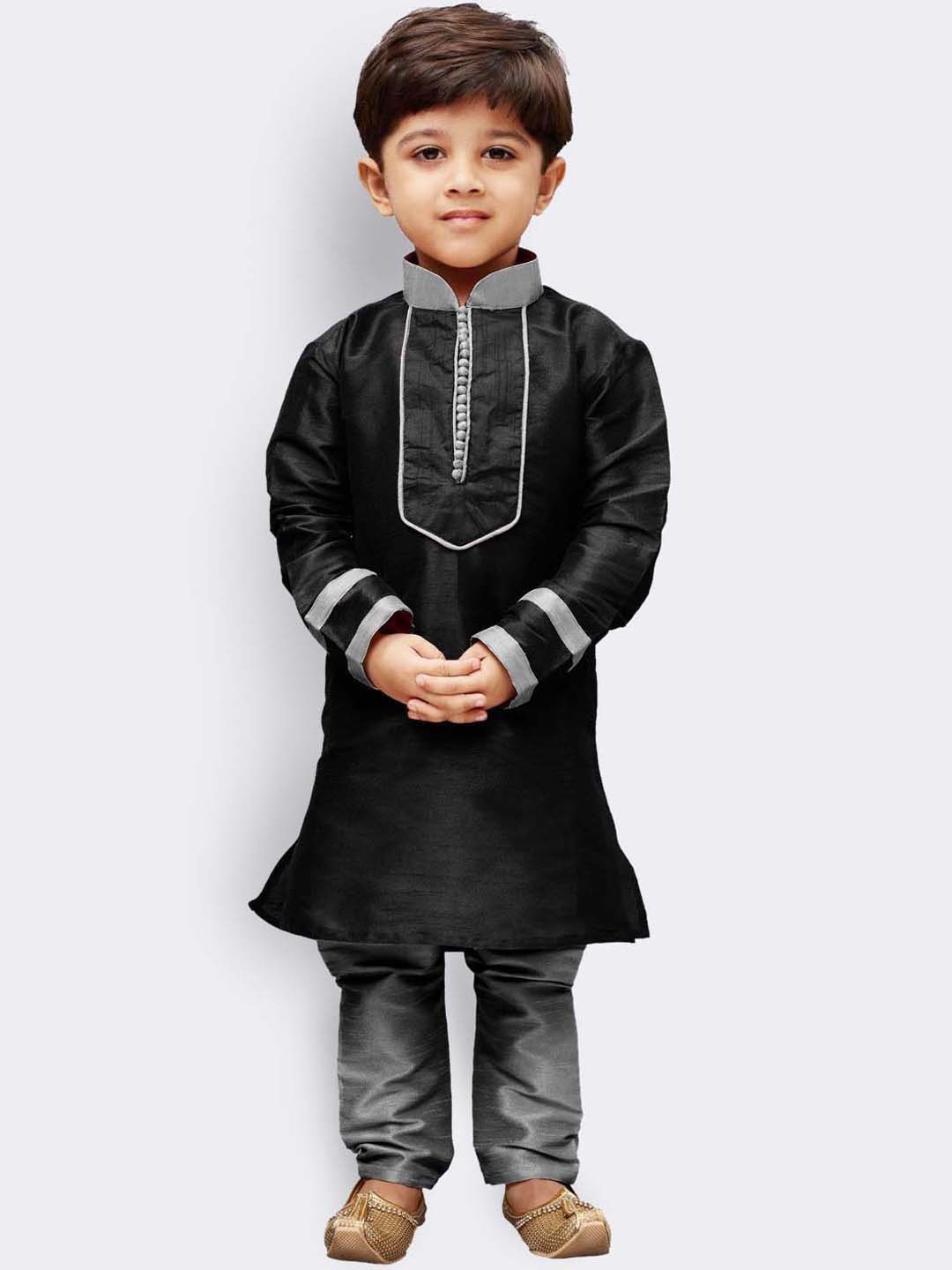 

YK Boys Black & Grey Solid Kurta with Pyjamas
