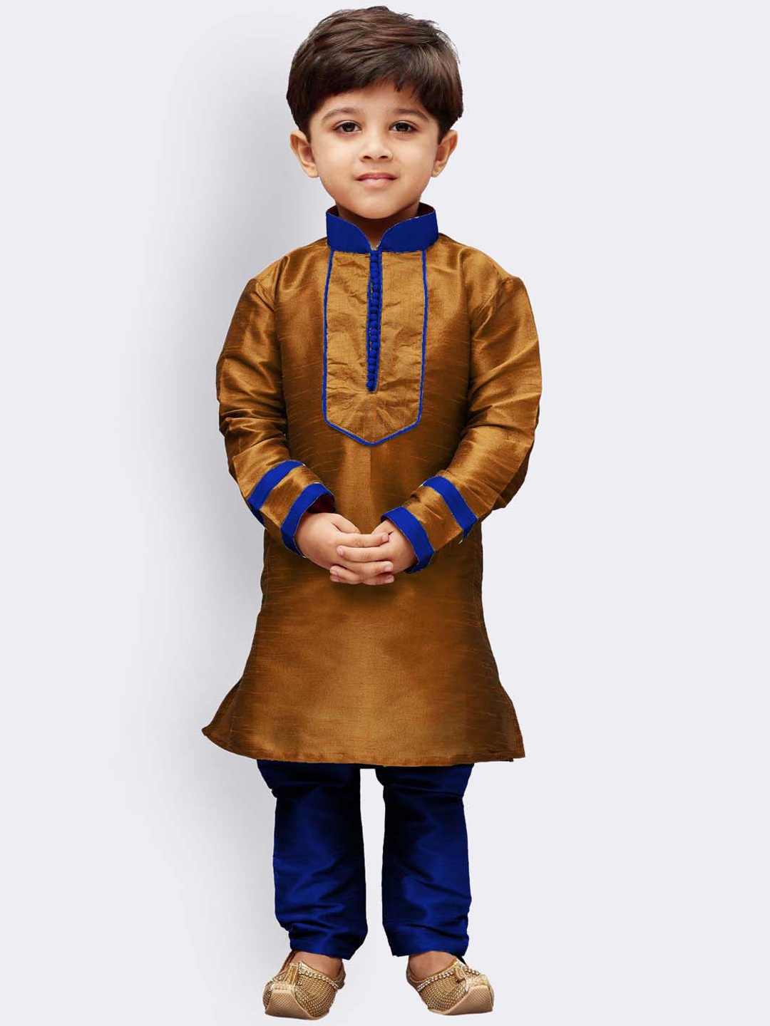 

YK Boys Coffee Brown & Blue Colourblocked Kurta with Pyjamas