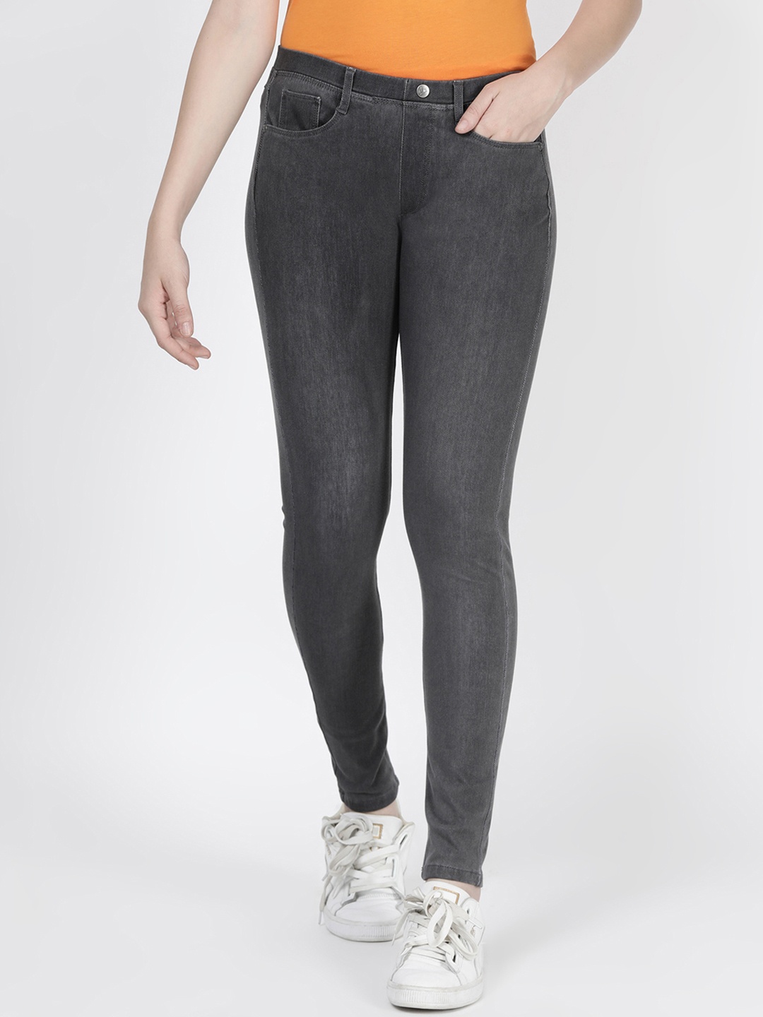 TWIN BIRDS Women Charcoal Grey Washed Jeggings
