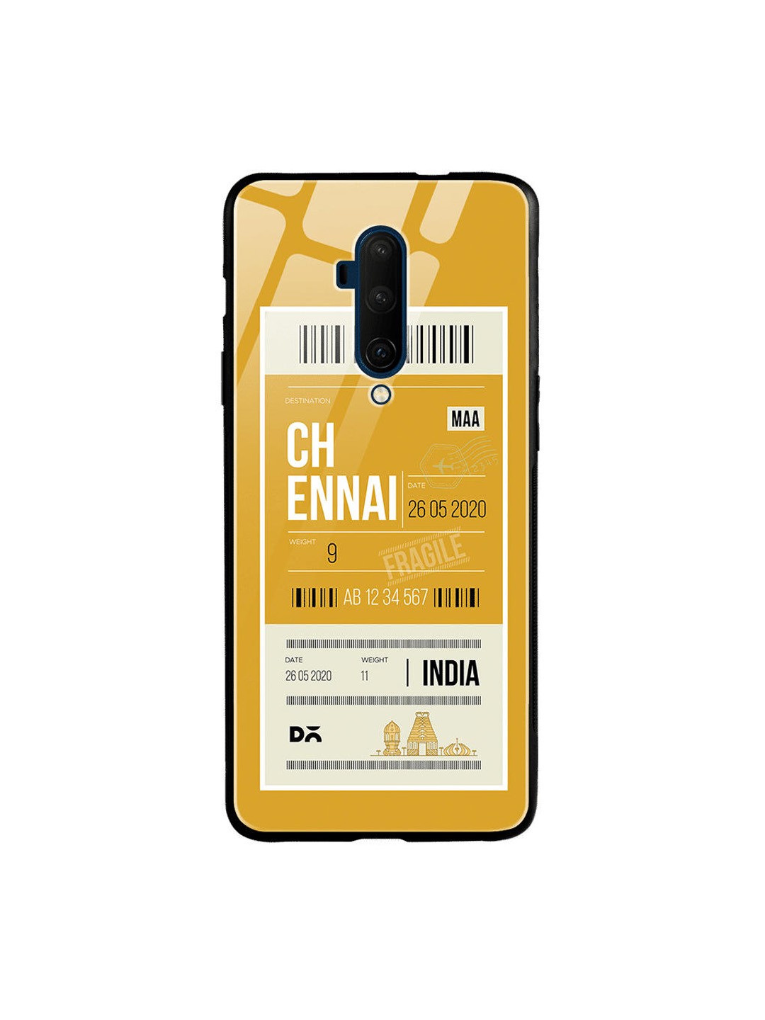 

DailyObjects Yellow & Off-White Chennai City Tag OnePlus 7T Pro Glass Mobile Cover