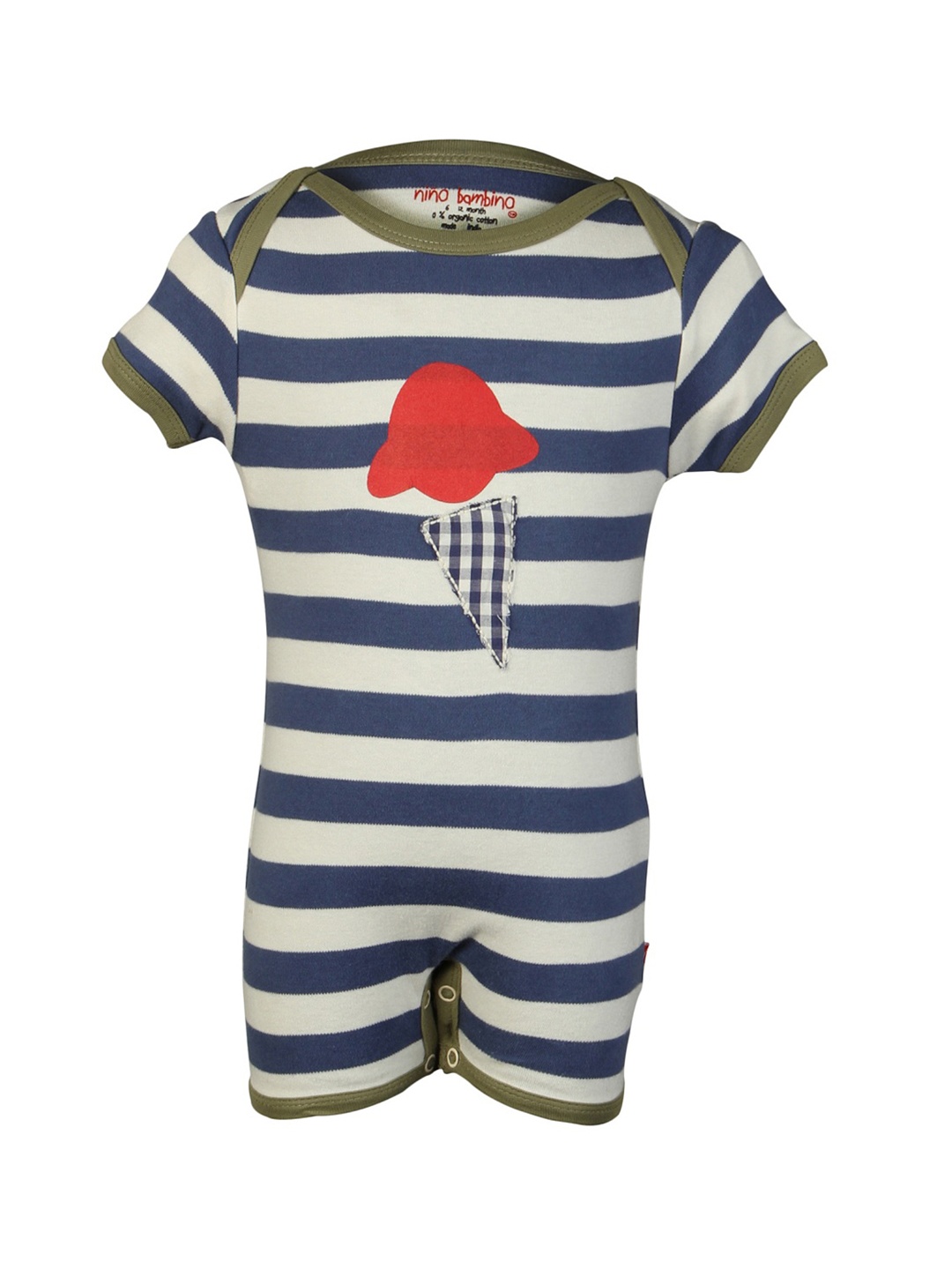 

Nino Bambino Infant Unisex Kids Blue & White Striped Pure Organic Cotton Romper