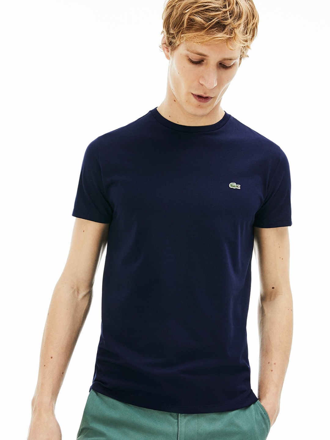 

Lacoste Men Navy Blue Solid Round Neck T-shirt