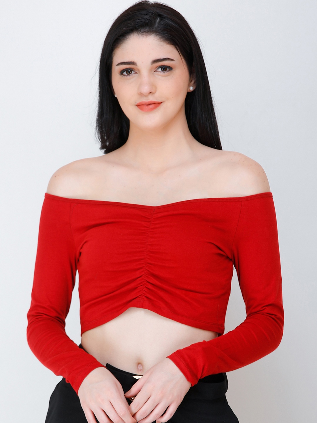 

SCORPIUS Women Maroon Solid Bardot Top