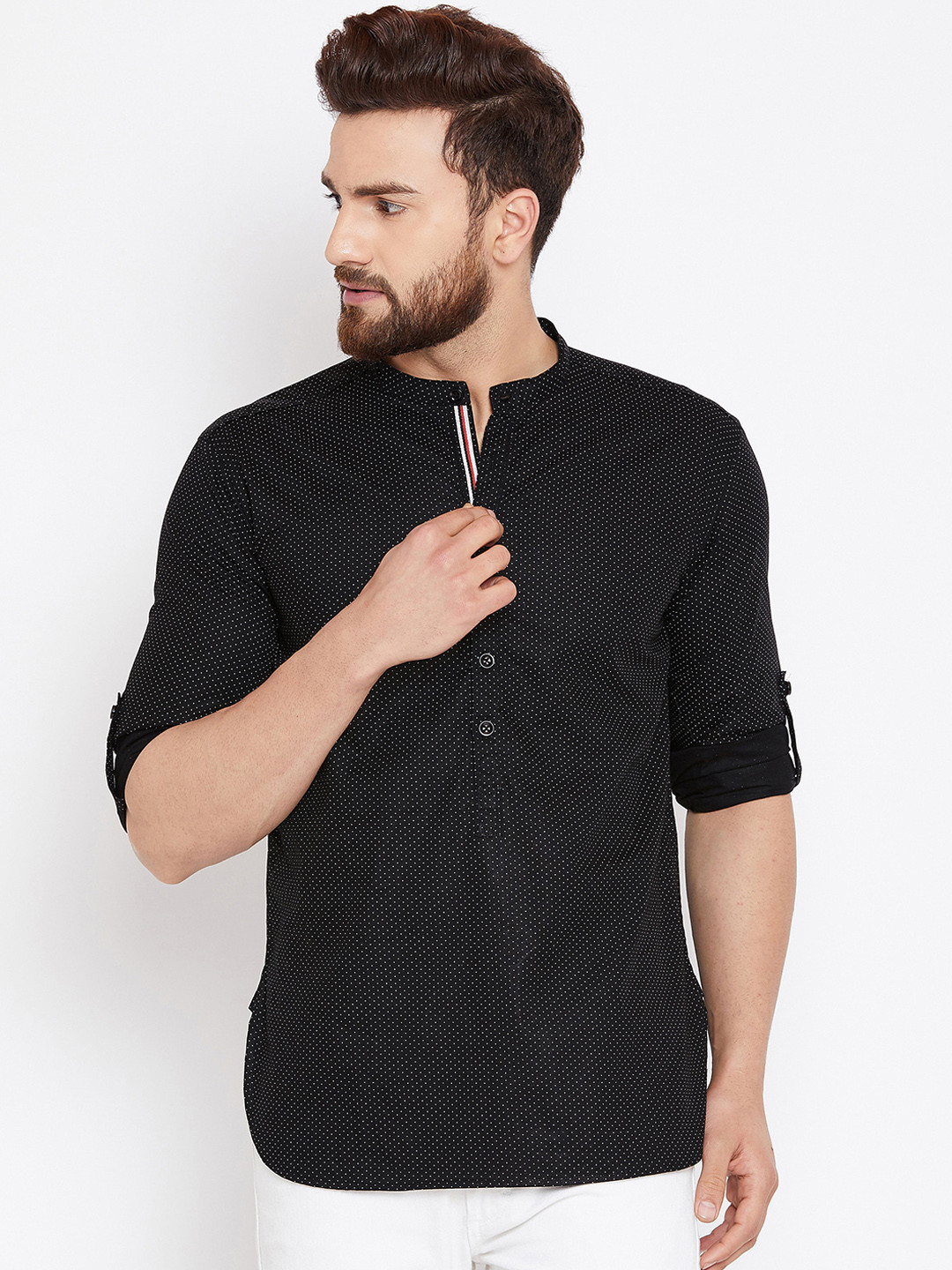

even Men Black & White Printed Straight Kurta