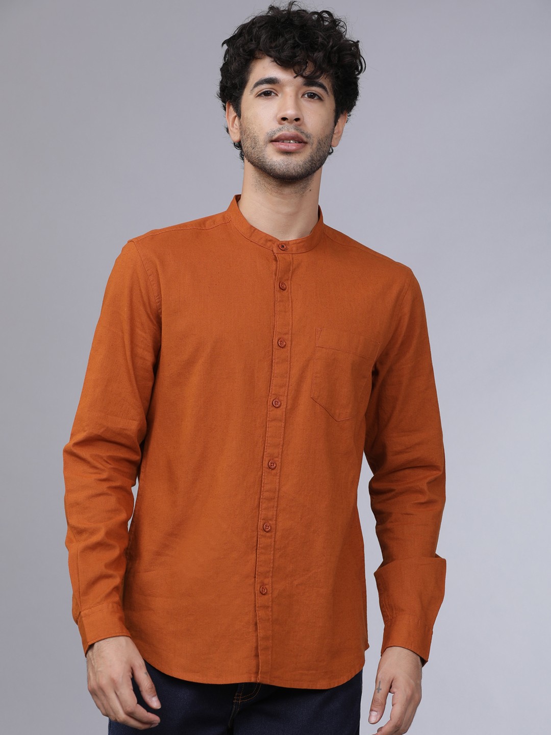 

HIGHLANDER Men Rust Slim Fit Solid Casual Shirt