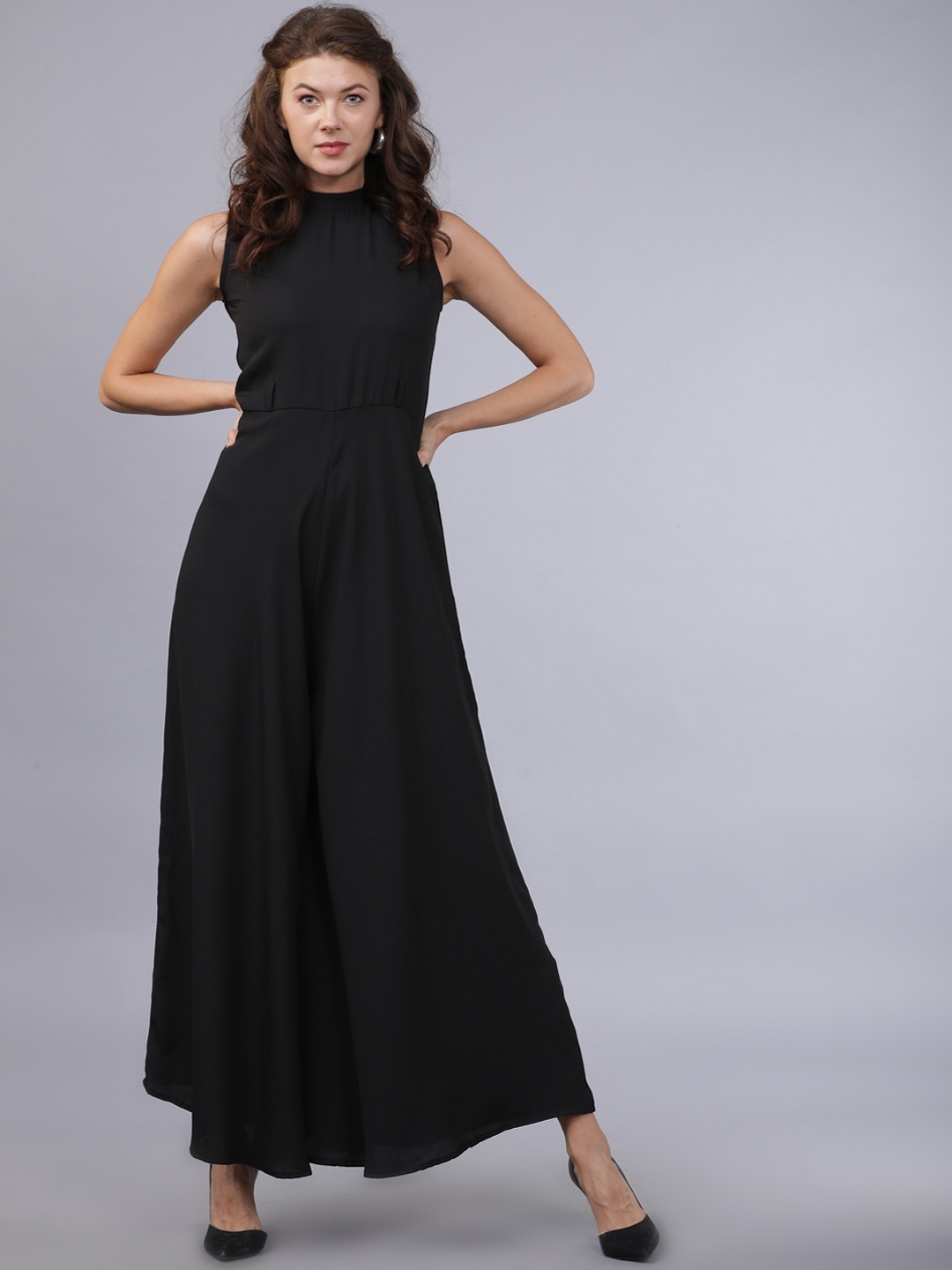 

Tokyo Talkies Women Black Solid Flared Basic Jumpsuit