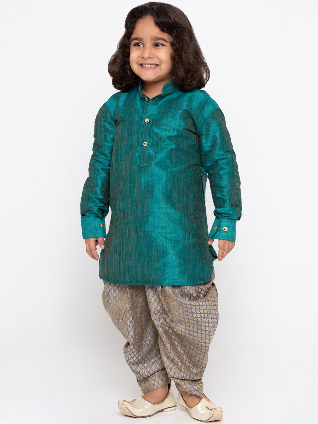 

YK Boys Teal Green & Grey Solid Kurta with Dhoti Pants